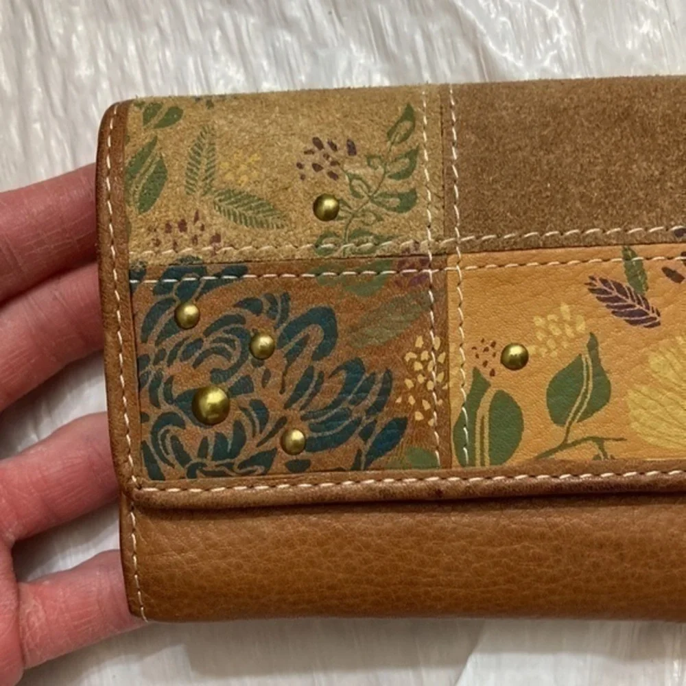 Fossil brown leather patchwork wallet